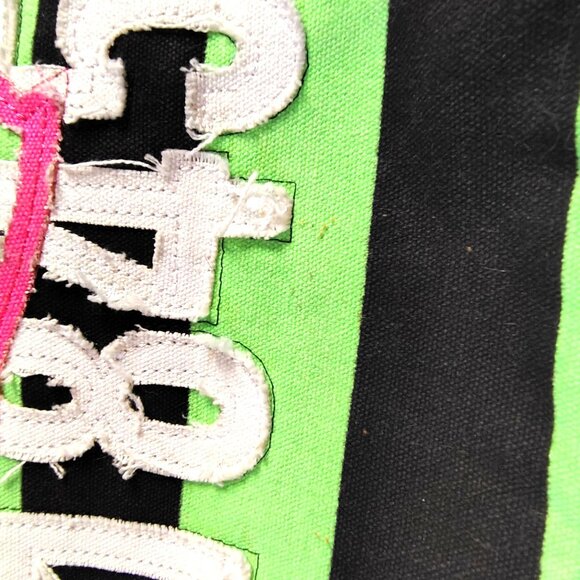 Distressed Canvas Tote Bag Drawstring Florida 1845 Green & Black Striped Handles - Picture 4 of 15